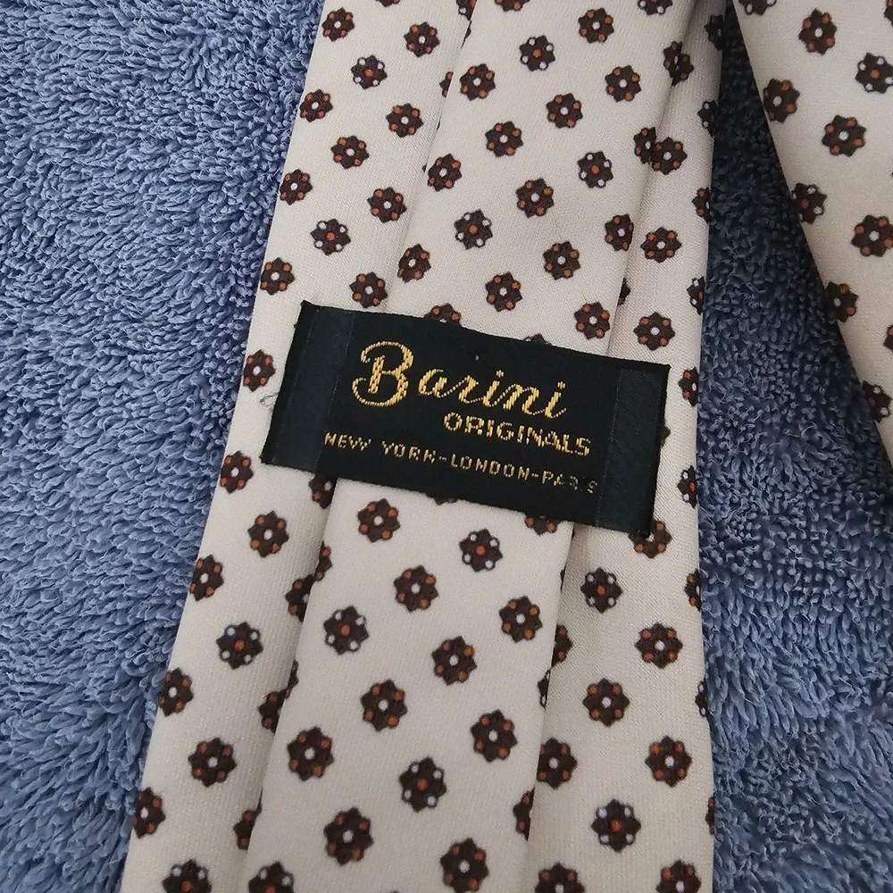 Barini Originals Mens Cream Brown Floral Medallion Silk Blend Necktie